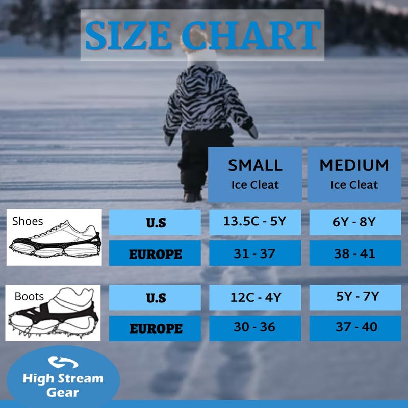 High Stream Gear أحذية ثلج للأطفال - مسامير ثلجية لأحذية المشي مع 14 مسمار من الفولاذ المقاوم للصدأ، قبضة مضادة للانزلاق للأولاد والبنات، أحذية ثلجية للمشي والتسلق (متوسط، أزرق) - Image 2